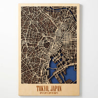Tokyo city maps wood decoration