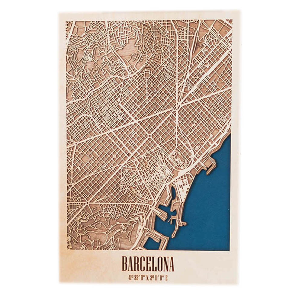 Barcelona city wood maps