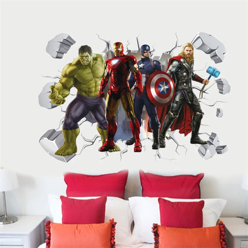 Stickers Muraux 3D Avengers - Effet Stéréoscopique pour Chambre d’Enfant ou Salon