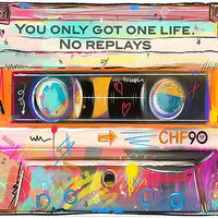 Tableau Pop Art "Cassette Vintage - Une Vie, Pas de Replay"