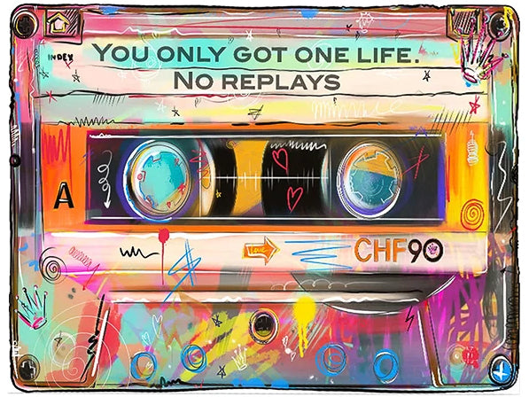 Tableau Pop Art "Cassette Vintage - Une Vie, Pas de Replay"