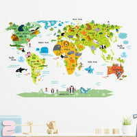 Sticker Mural Carte du Monde Illustrée avec Animaux