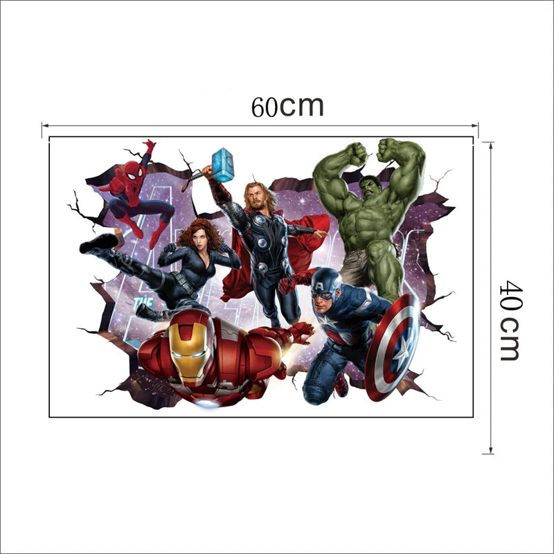 Stickers Muraux 3D Avengers - Effet Stéréoscopique pour Chambre d’Enfant ou Salon