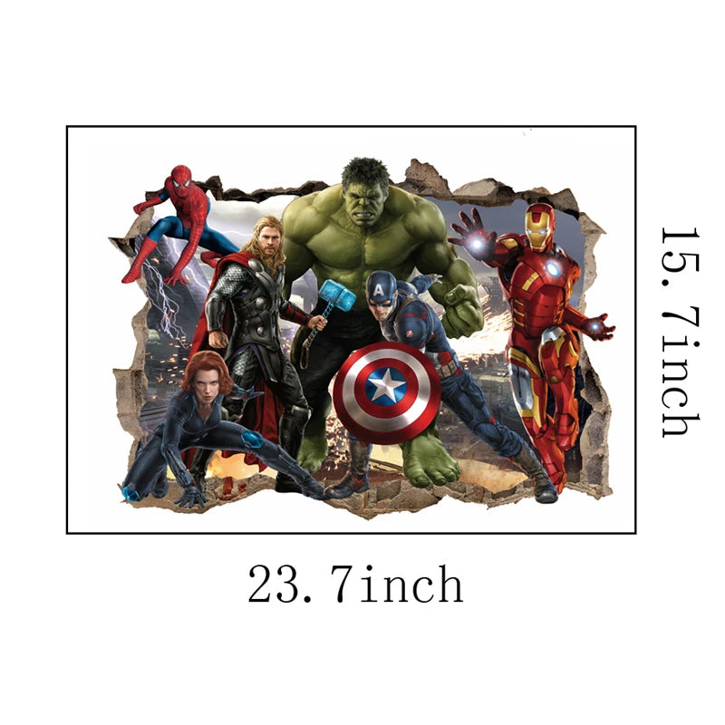 Stickers Muraux 3D Avengers - Effet Stéréoscopique pour Chambre d’Enfant ou Salon