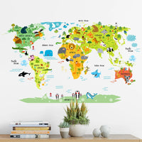 Sticker Mural Carte du Monde Illustrée avec Animaux