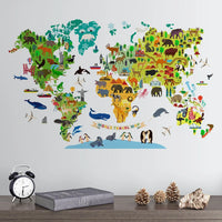 Sticker Mural Carte du Monde Illustrée avec Animaux