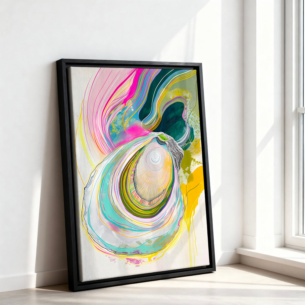 Le tableau accroché en situation dans un intérieur meublé.
