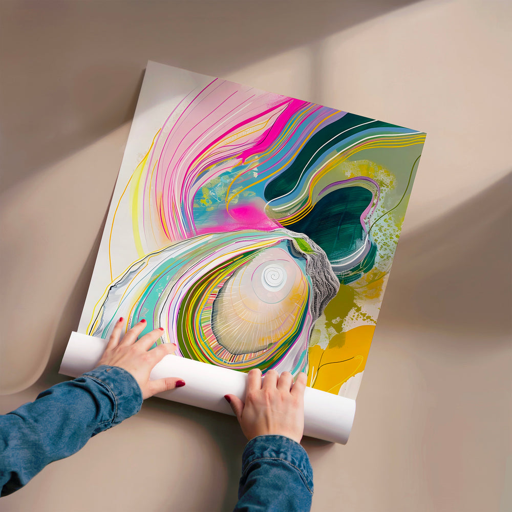 L'impression présentée en poster, sans encadrement, sur un mur neutre.