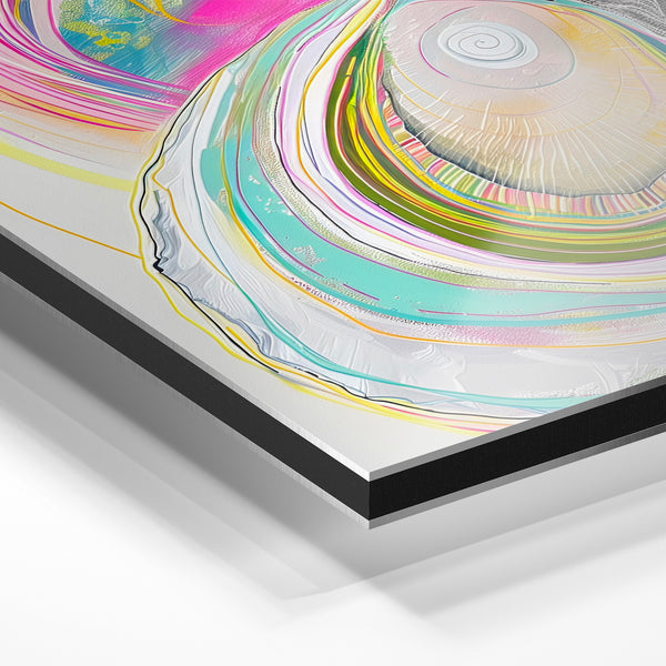 Spirales psychédéliques rose et jaune abstrait — Aluminium Dibond relief 3D