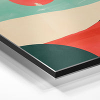 Gros plan de la matière : le tirage contrecollé sur aluminium Dibond mat, tranche visible.