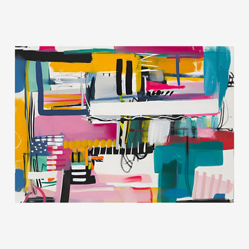 Pop art abstrait rose, turquoise et jaune