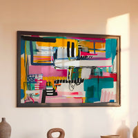 Le tableau accroché en situation dans un intérieur meublé.