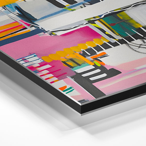 Pop art abstrait rose, turquoise et jaune — Aluminium Dibond