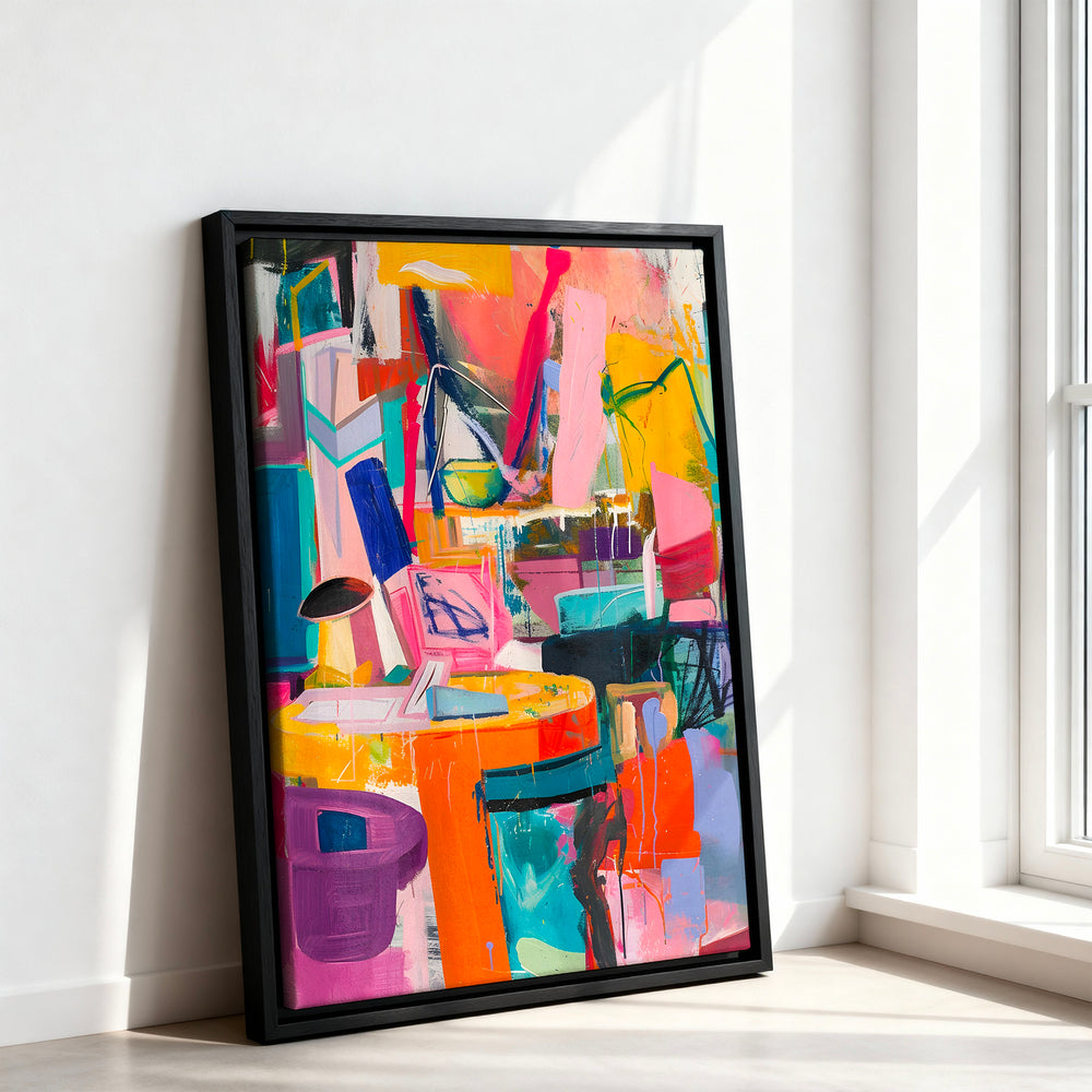 Le tableau accroché en situation dans un intérieur meublé.