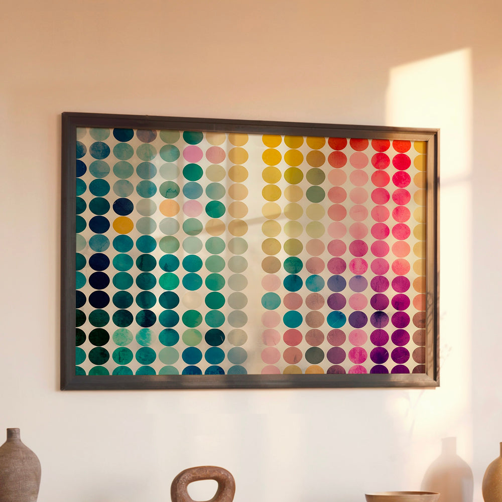 Le tableau accroché en situation dans un intérieur meublé.