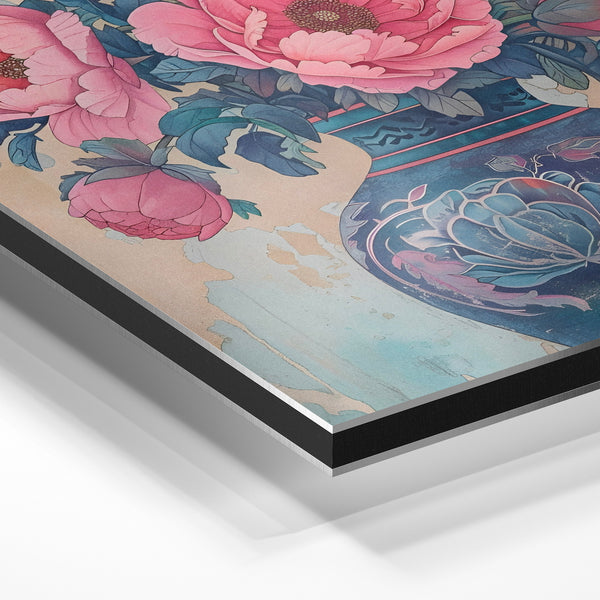 Bouquet de pivoines roses et bleues botanique — Aluminium Dibond