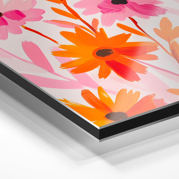 Bouquet de fleurs pop art rose et orange — Aluminium Dibond relief 3D