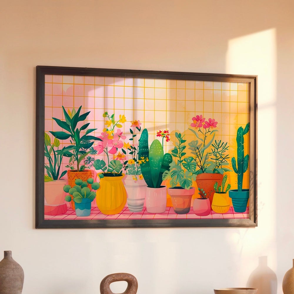 Le tableau accroché en situation dans un intérieur meublé.