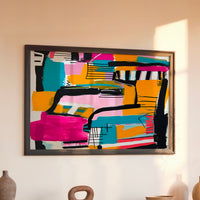 Le tableau accroché en situation dans un intérieur meublé.
