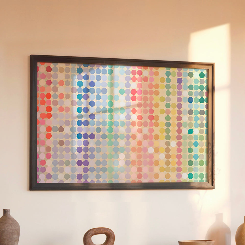 Le tableau accroché en situation dans un intérieur meublé.