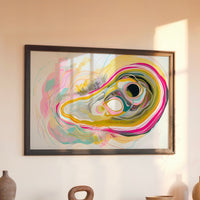 Le tableau accroché en situation dans un intérieur meublé.