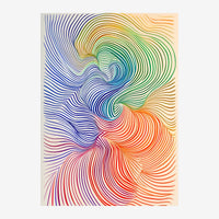 Affiche composée de lignes ondulantes qui ondulent en vagues progressives, créant un dégradé fluide du bleu et vert aux.