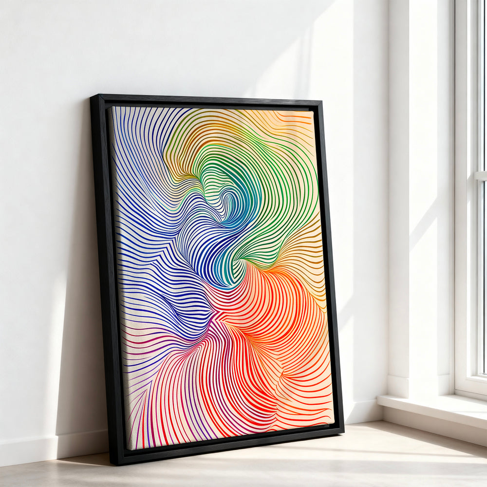 Le tableau accroché en situation dans un intérieur meublé.