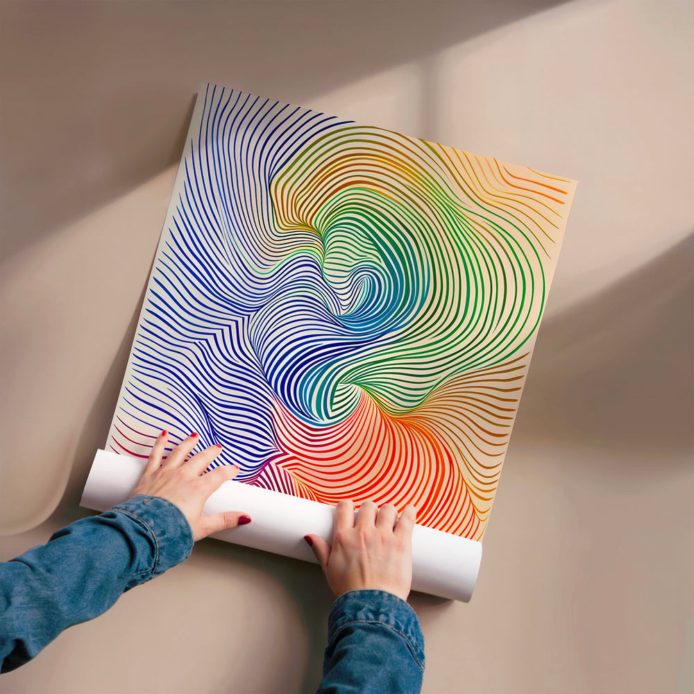 L'impression présentée en poster, sans encadrement, sur un mur neutre.