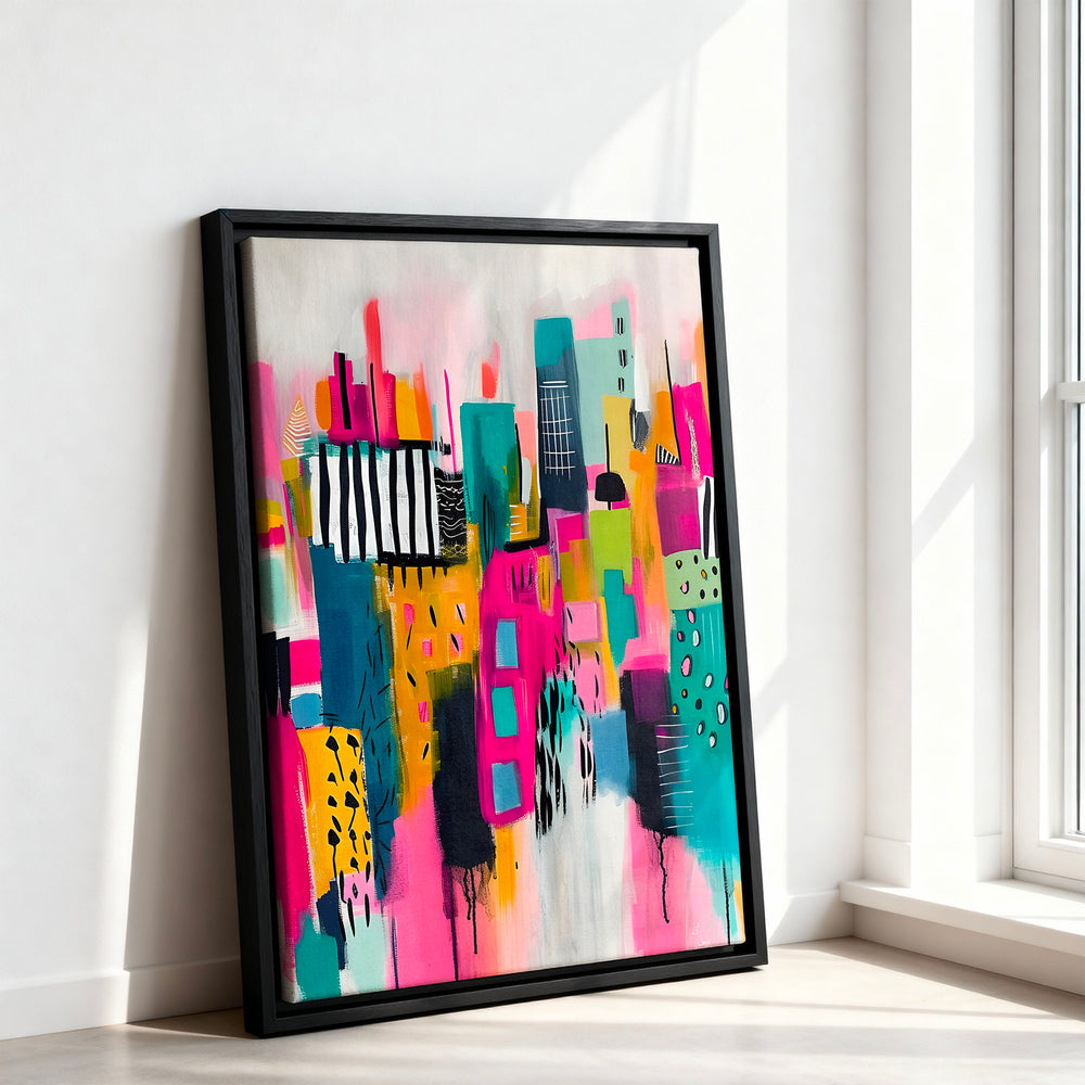 Le tableau accroché en situation dans un intérieur meublé.