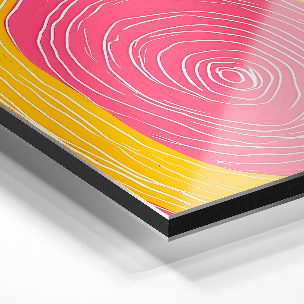 Gros plan du relief : la surépaisseur d'encre en lumière rasante sur aluminium Dibond.