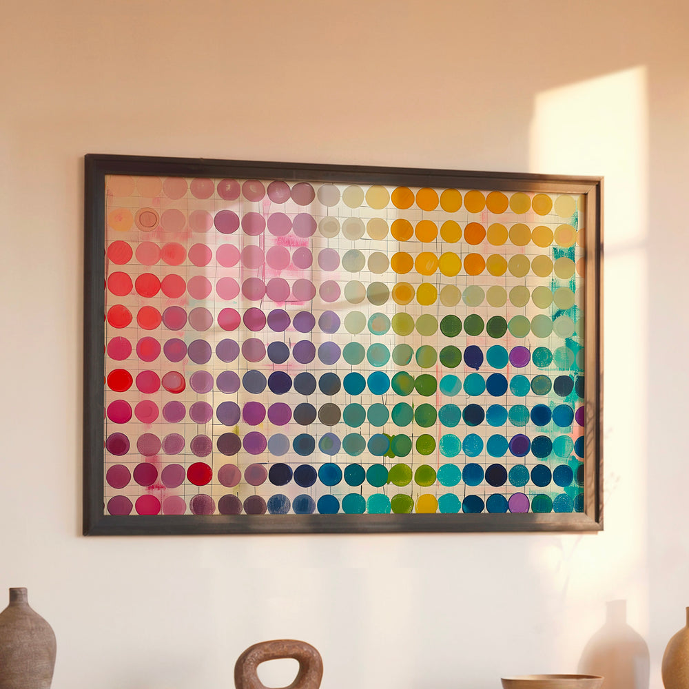 Le tableau accroché en situation dans un intérieur meublé.