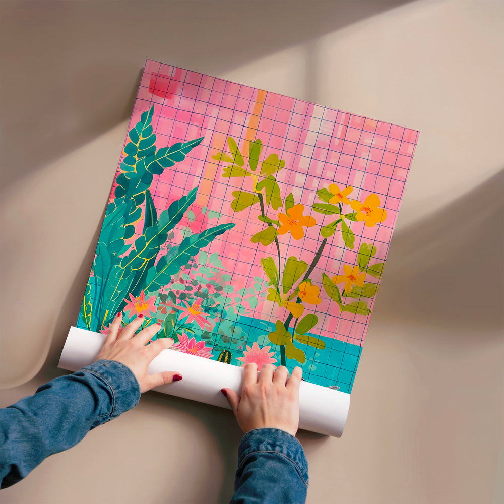 L'impression présentée en poster, sans encadrement, sur un mur neutre.