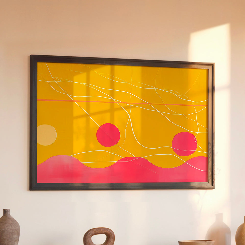 Le tableau accroché en situation dans un intérieur meublé.