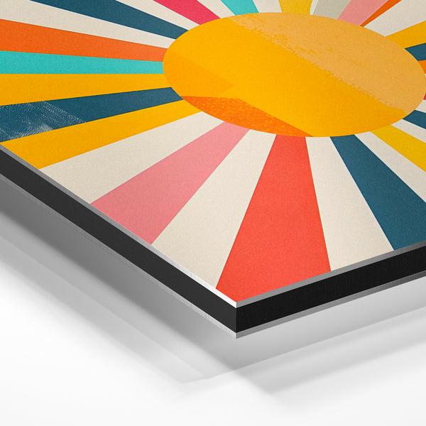Soleil rayonnant pop art rétro multicolore — Aluminium Dibond