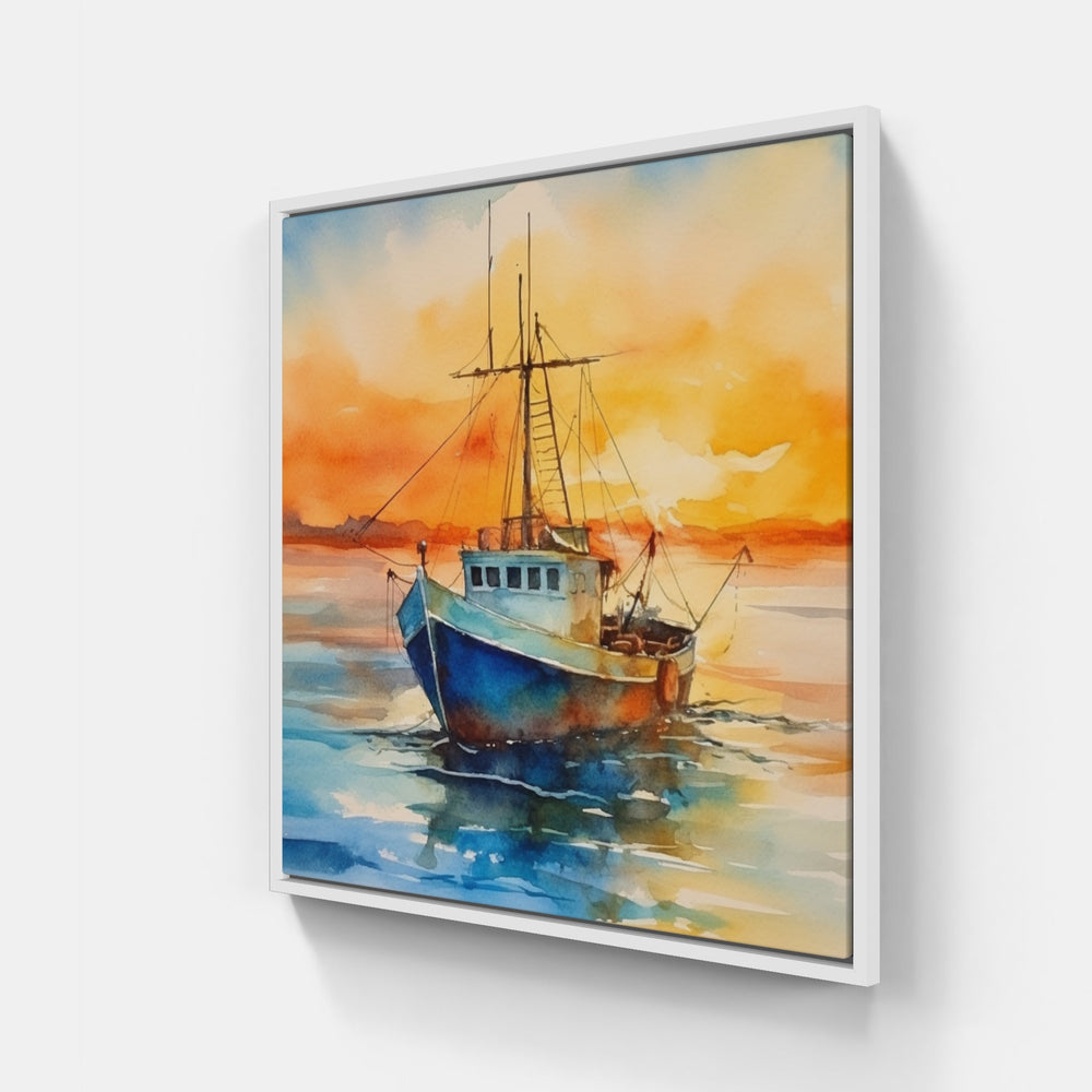 Serene Waters Majestic Boat-Canvas-artwall-20x20 cm-White-Artwall