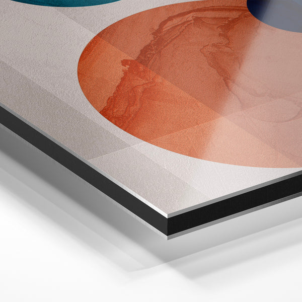 Composition abstraite géométrique terracotta et bleu — Aluminium Dibond relief 3D