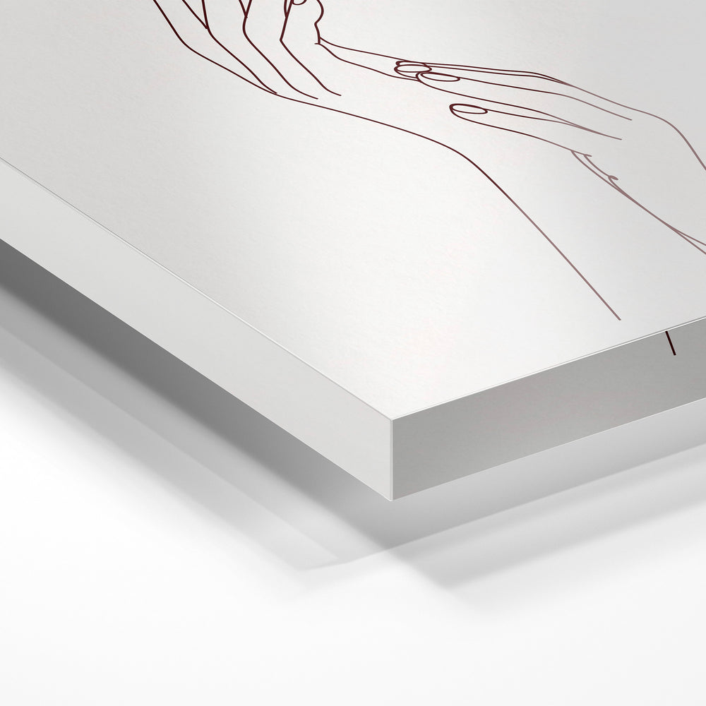 Gros plan de la matière : le tirage sous verre acrylique, tranche transparente visible.