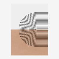 Dessin minimaliste montrant un demi-cercle concentrique en lignes fines noires sur fond partagé entre zone blanche.