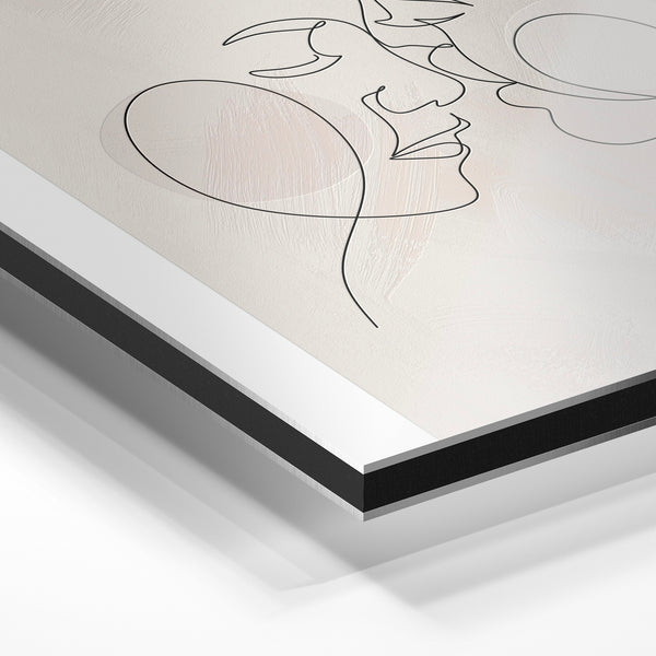 Deux profils en dialogue, line art minimaliste — Aluminium Dibond relief 3D
