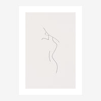 Dessin minimaliste en trait continu d'une silhouette féminine sur fond beige clair, dans un style line art épuré.