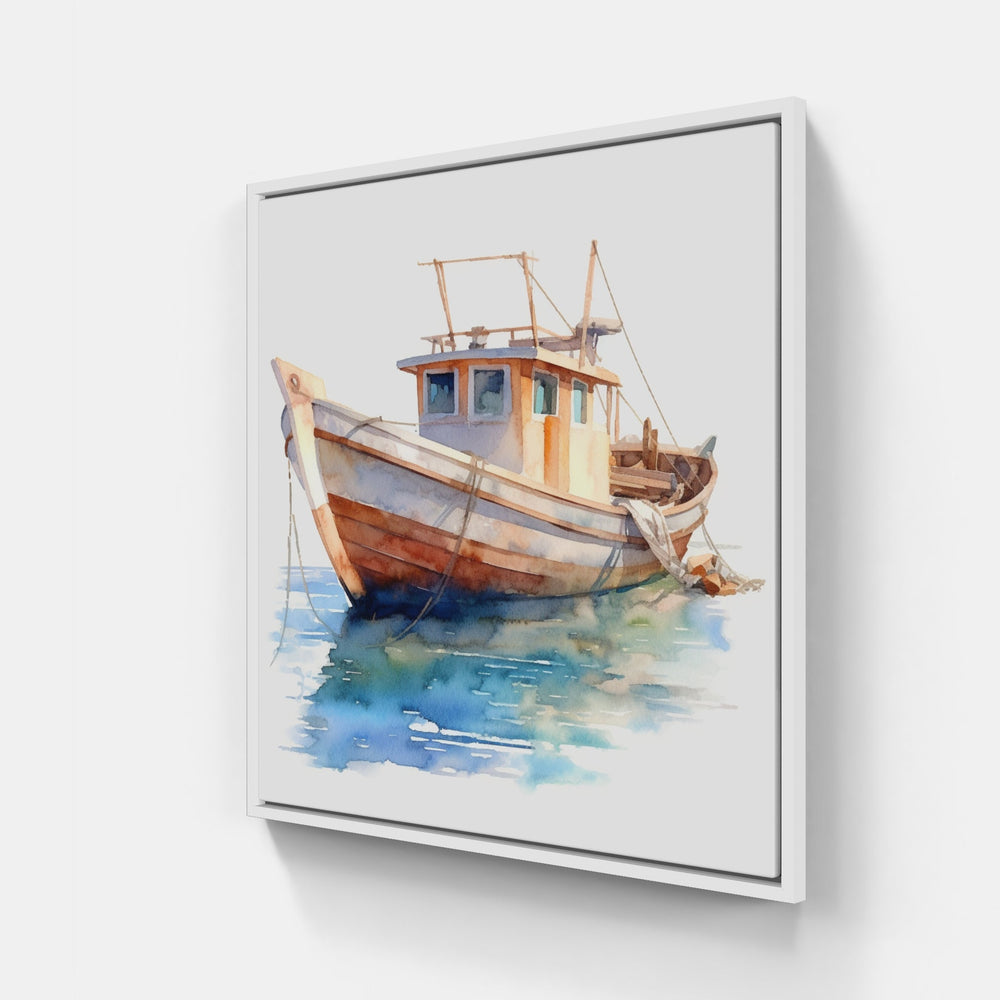 Gentle Waves Elegant Boat-Canvas-artwall-20x20 cm-White-Artwall