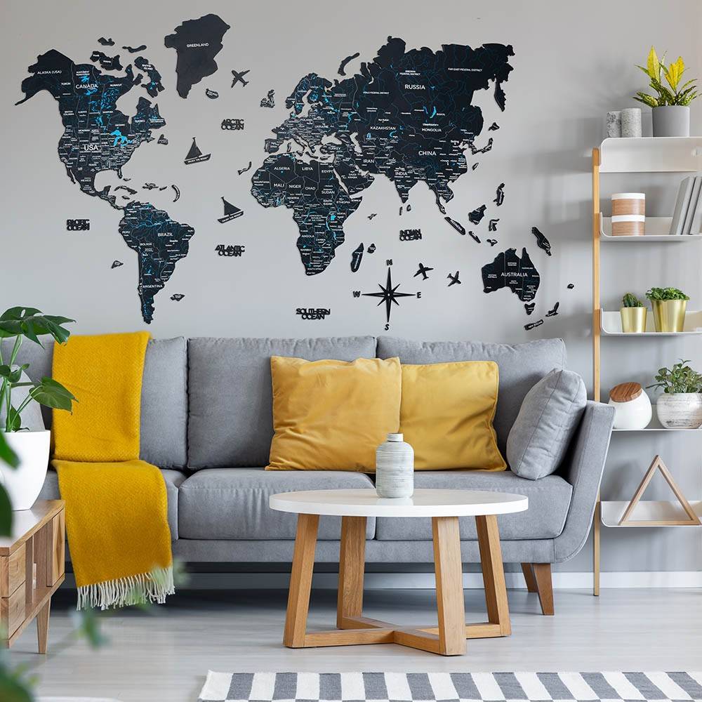 Carte du monde dorée avec fond noir - Impression sur toile extraordinaire Carte du monde dorée avec fond noir - Impression sur toile extraordinaire