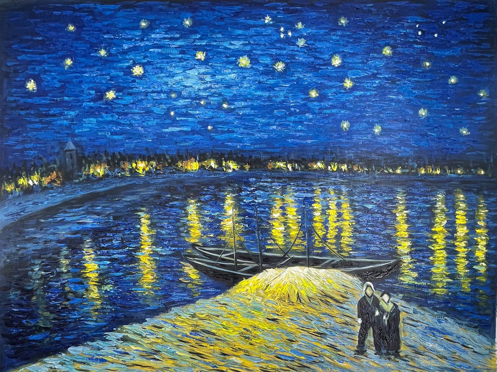 Nuit étoilée sur le Rhône par Vincent van Gogh - Reproduction de Peinture à l'Huile"