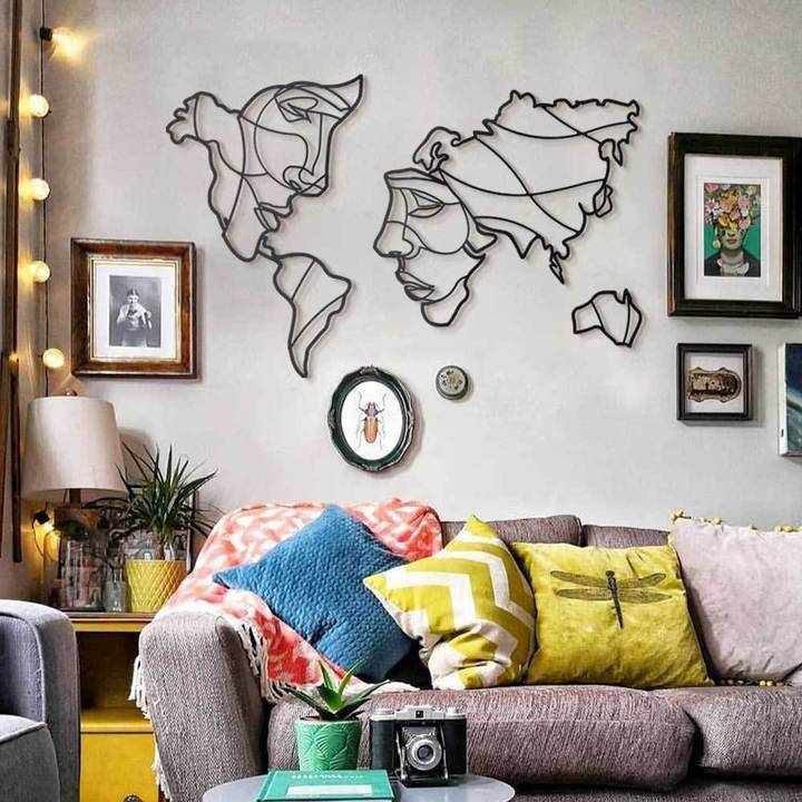 Decoration metal visage monde