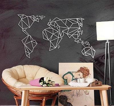 Décoration murale métal carte du monde blanche