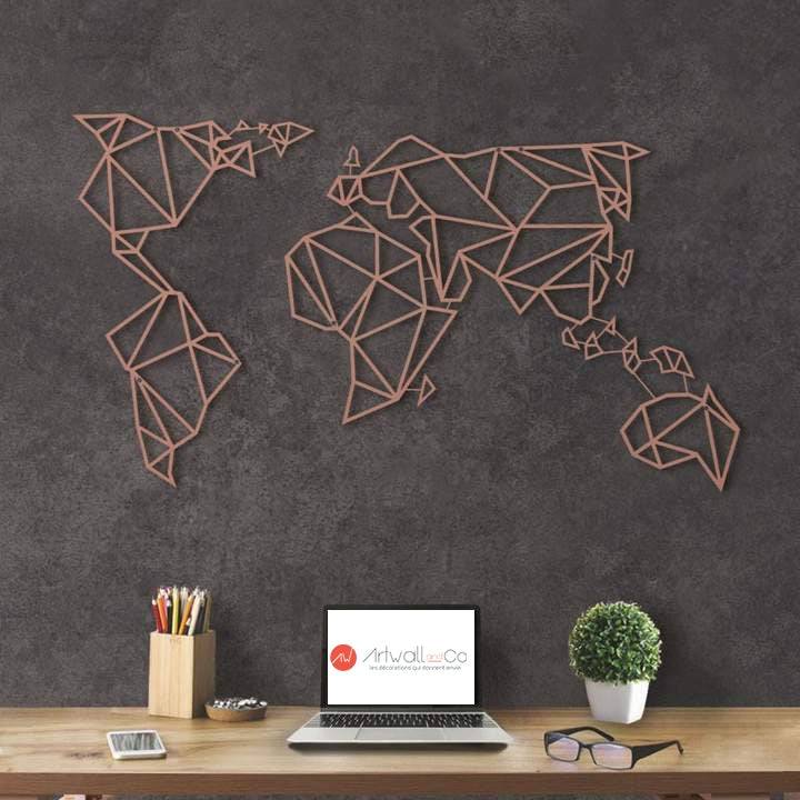 Décoration murale métal carte du monde bronze