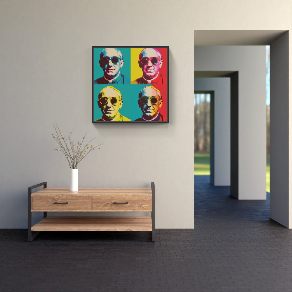 Tableau pop art inspiration Warhol Captivating Vibe - cadre blanc caisse americaine