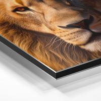 Gros plan de la matière : le tirage contrecollé sur aluminium Dibond mat, tranche visible.