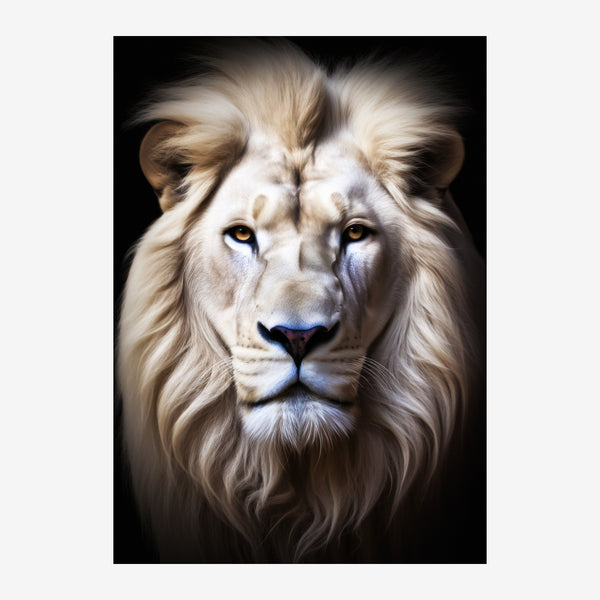 Lion blanc crème, crinière épaisse, regard frontal — Toile sur châssis