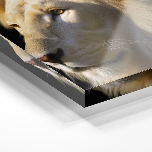 Profil de lion blanc crème, portrait majestueux — Verre acrylique